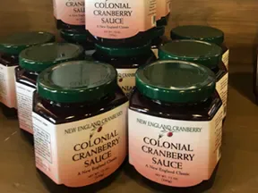 Jars of colonial cranberry sauce for sale at Makepeace Farms